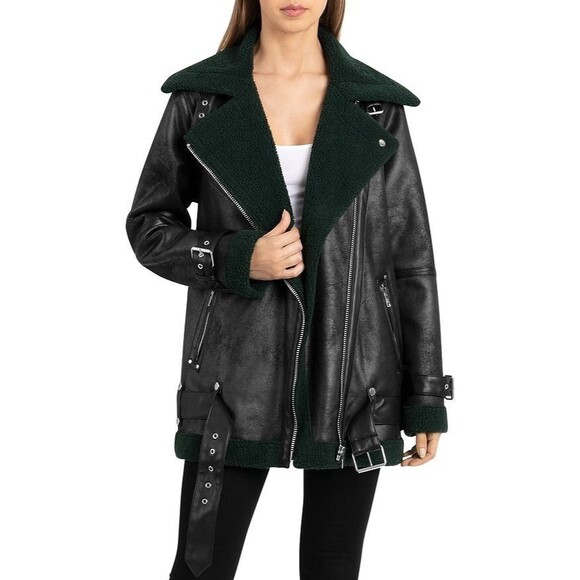 AVEC LES FILLES Faux Shearling Moto Jacket- SZ S & M- NWT - Picture 2 of 7